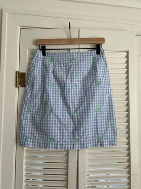 Vintage Lilly Pulitzer Blue Gingham Skirt Embroidered Butterflies Preppy Summer